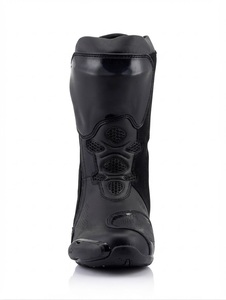 Bottes de course moto en cuir véritable noir et blanc, chaussures de protection pour motard - Product Image 2