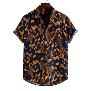 Chemise Hawaïenne Imprimée à Rayures Florales en Popeline 100% Coton pour Hommes, Nouveau Look OEM Fashion Beach - Product Image 2