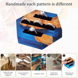 Resin Wood Customizable <b>Ring</b> Box-Handmade Hexagon Jewelry Tray Organizer Travel Velvet <b>Ring</b> <b>Holder</b> for <b>Engagement</b> Wedding Gifts - Product Image 5