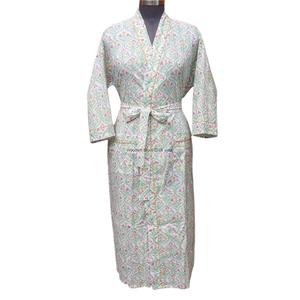 Floral Cotton <b>Kimono</b> Robe Full Length Bathrobe for <b>Women</b> V-Neck Soft Printed Breathable Quick Dry Spring Style Long Sleeves - Product Image 1