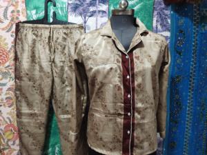 Pijama de lujo Boho Royal House con estampado Digital Flowy para damas de honor, pijama de Sari sedoso, traje de noche, ropa de dormir de verano para mujer - Product Image 5