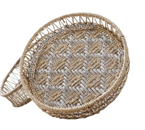 Cesta de fruta de bambú hecha a mano, almacenamiento de cocina reutilizable ecológico, comida natural sostenible, artesanías tejidas de ratán, Metal - Product Image 1