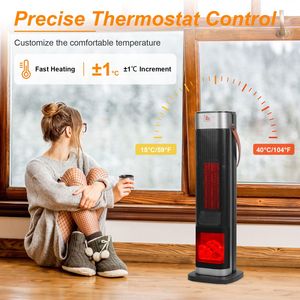Stufa Elettrica Portatile a Torre in Ceramica da 1500W con Oscillazione, 3 Modalità di Ventilazione, Riscaldamento fino a 104°F, Telecomando e Fiamma 3D - Product Image 6