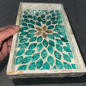 Authentic Vietnam Woven Mother Of Pearl Inlay Rattan Tray For Stylish Vanity Organization And Bathroom Accessory Use - Product Image 3