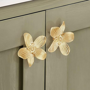 Brushed <b>Gold</b> Flower Cabinet Knobs, Vintage Floral <b>Drawer</b> <b>Pulls</b> – Decorative Dresser Handles for Furniture Knobs - Product Image 2