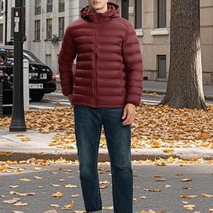 Hot Selling Unisex Vintage <b>Denim</b> Puffer <b>Jacket</b> Detachable Hood Breathable Water Resistant Lightweight Quilted Pockets Front - Product Image 4