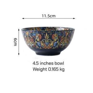 Juego de vajilla de cerámica con diseño colorido, plato redondo grande, plato rectangular, tazón para sopa, tazón para ensalada, con acabado bajo esmalte. - Product Image 2