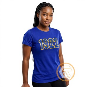 T-shirt décontracté d'été en jersey de coton bleu uni à col rond et manches courtes pour femme, éco-responsable, Sigma Gamma Rho - Product Image 4