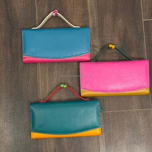 Handmade & Eco-Friendly Bright & Colorful Purse Recycled Leather Multi Colored Clutch Purse Color <b>Block</b> Leather Handled Wallets - Product Image 4
