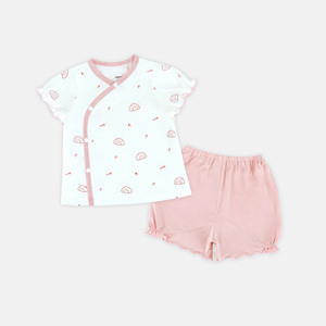 Ensemble assorti pour bébé, design mignon de dessin animé, manches courtes, ouverture latérale, 95% bambou, 5% élasthanne, tricot extensible respirant, unisexe - Product Image 4