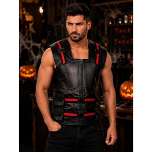 Custom Genuine <b>Leather</b> Utility <b>Vest</b> <b>Mens</b> Motorcycle Biker Riding Multi Pocket Zip Front Fashion <b>Leather</b> <b>Vest</b> - Product Image 2