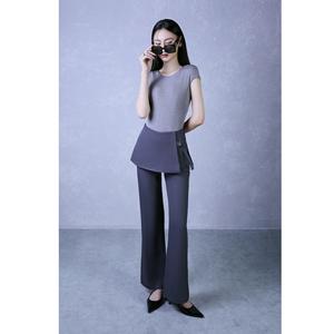 Pantalon large avec jupe évasée / Pantalon à jupe superposée uni en tissu peigné anti-plis du Vietnam KQ24 - Product Image 1