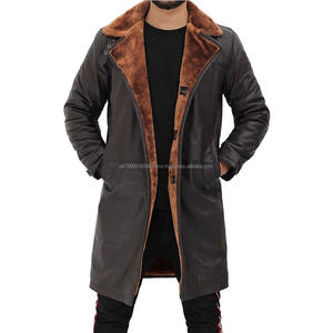 Wholesale Men's Slim Fit Plaid Overcoat Trench <b>Leather</b> <b>Coat</b> Jacket Single Breasted High Quality Black Color Breathable Quick Dry - Product Image 4