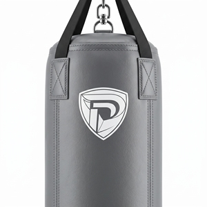 Sac de boxe d'entraînement gris en PU avec logo bouclier, durable, rempli de sable, pour usage en salle de sport adulte - Product Image 1