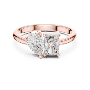 Anillo de compromiso unisex Toi Et Moi con diamante radiante talla pera cultivado en laboratorio, oro macizo de 18K, engaste de cuatro puntas compartido de este a oeste - Product Image 5