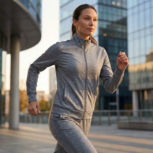 Womens Heather Grey Tracksuit Set <b>Zip</b> <b>Up</b> <b>Jacket</b> And Matching Track Pants Premium Athletic Loungewear Two Piece Outfit - Product Image 4
