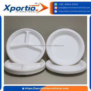 Assiette ronde compartimentée en bagasse de qualité supérieure, jetable, 3 compartiments, matériaux compostables, qualité alimentaire, pour buffets, fêtes, restaurants et plats à emporter - Product Image 2