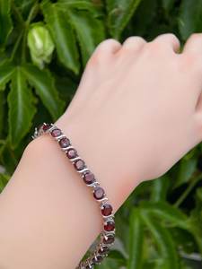 Natural Deep <b>Red</b> Garnet Tennis <b>Bracelet</b> Sterling Silver Gold Plated Dainty January Birthstone Vintage Style Jewelry Gift For Her - Product Image 2