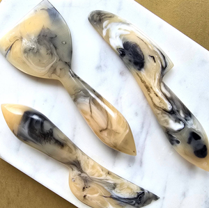 Large Resin <b>Cheese</b> <b>Knife</b> & Butter Spreader <b>Set</b> with Swirl Pattern Vibrant Homewares-Handheld Eco-Friendly Dishwasher Safe - Product Image 3
