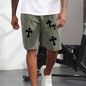 กางเกงขาสั้นสตรีทแวร์ลายโลโก้แบบกำหนดเอง ล้างสีแบบแอซิดวอช สีซีดแบบวินเทจ ขาดๆ แบบโอเวอร์ไซส์ ทรงหลวม ผ้าคอตตอนเทอร์รี่ - Product Image 2