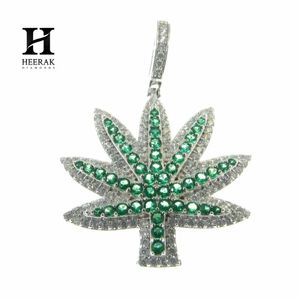 Collar con colgante de hoja de marihuana con incrustaciones de diamantes, estilo Hip Hop, con dije de hoja de cannabis verde esmeralda y diamante cultivado en laboratorio, al por mayor - Product Image 1