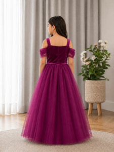 Vestido de Princesa de Gasa Bordado para Niñas, Vestido de Fiesta de Cumpleaños, Boda, con Hombros Descubiertos - Product Image 2