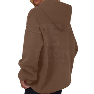 Sweat-shirt unisexe surdimensionné marron à capuche zippé en coton respirant, en molleton bouclette, couleur unie, coupe classique, pour l'automne - Product Image 2