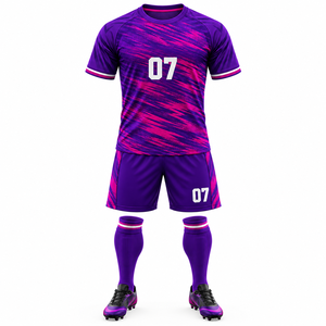Ensemble de maillots de football personnalisés violet et rose, uniforme de football sublimé à manches courtes, kit d'équipe avec nom et numéro personnalisés - Product Image 1