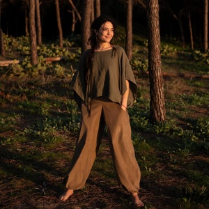 <b>Flowy</b> Boho Cotton <b>Top</b> with Winged Sleeves Lightweight Blouse Soft Breathable Summer Shirt Bohemian Style for Women - Product Image 1