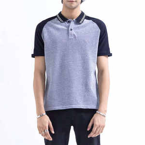 Polo homme gris chiné et bleu marine à manches raglan 2026 – Coupe ajustée décontractée élégante à manches courtes avec col rayé et bordure contrastante – Vêtement de sport - Product Image 1