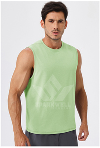 <b>Men's</b> <b>White</b> Cotton Tank Top O-Neck Sleeveless Regular Fit Breathable Casual Solid Color Jersey <b>Vest</b> - Product Image 3