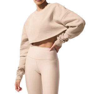 Conjunto de 2 piezas para mujer: Top corto moderno y leggings de cintura alta, de algodón, felpa y nailon spandex, ropa deportiva, venta al por mayor personalizada - Product Image 1