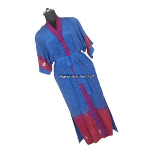 Bohemian Indian Handmade Vintage Silk Sari Floral Printed Nightgown Long <b>Sleeves</b> Quick Dry Winter Autumn Maxi Dress Ethnic - Product Image 1