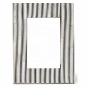 Marco de fotos con incrustaciones de hueso y diseño de rayas negras para escritorio, mesa de salón, pared, decoración de fotos - Product Image 1