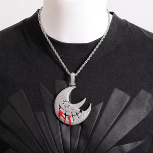 Colgante de Luna con Incrustaciones de Diamantes, Bañado en Rodio, Engaste de Garra, Estilo Hip Hop, Diseño con Efecto de Goteo, para Hombres y Mujeres - Product Image 3