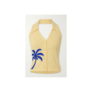 Camiseta sin mangas naranja para mujer con tirantes cruzados, bordado a mano, estilo casual con motivos de vida marina, estilo patchwork, estilo primavera/verano - Product Image 4