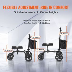Patinete de rodilla plegable todoterreno con dirección, de acero al carbono, con manillar ajustable en altura y almohadilla para la rodilla, para usuarios con discapacidad. - Product Image 3