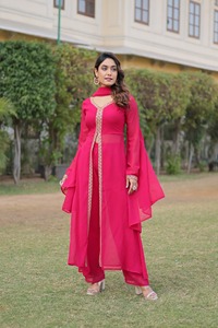 Designer Embroidery Work Faux Georgette Long <b>Kurti</b> With Bottom And Faux Georgette Dupatta Ready To Wear Set - Product Image 4