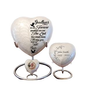 Medium White Heart Cremation Urn High Gloss Stand Included Aluminium funeral supplies urns <b>for</b> human <b>ashes</b> - Product Image 1