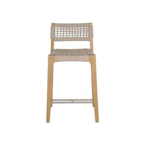 Tabouret de bar moderne en teck et en osier avec finition naturelle pour l'hôtellerie, l'extérieur et la maison - Product Image 1