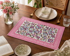 ชุดแผ่นรองจานลายดอกไม้สไตล์โบโฮ ทำจากผ้าฝ้ายที่ยั่งยืนได้ ซักล้างได้ ตกแต่งโต๊ะอาหาร งานฝีมือชิ้นเอก คุณภาพส่งออก - Product Image 3