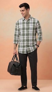 Men's <b>Green</b> <b>White</b> <b>Stripes</b> Full Sleeve Double Breasted Woven Cotton Flannel Casual <b>Shirt</b> Turn-down Collar Breathable Summer Style - Product Image 3