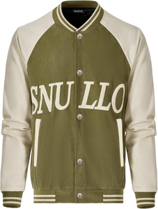 Nouveautés : Veste universitaire en velours côtelé pour homme, vert olive avec lettrage blanc, coupe décontractée, vêtements d'automne, vestes pour homme - Product Image 1