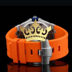 Reloj de pulsera deportivo de lujo con esfera naranja, reloj de cuarzo con engaste completo de piedras, reloj de pulsera de moda para hombre - Product Image 3