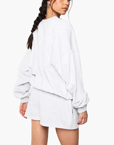 Ensemble deux pièces streetwear hip-hop personnalisé de haute qualité 100 % coton, coupe régulière, épaules tombantes, avec dentelle, sweat-shirt uni à la taille des genoux et short pour femme 2 - Product Image 5