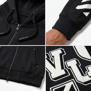 Sweat-shirt à capuche zippé intégral oversize en molleton de coton 280 GSM pour homme, style streetwear, chenille, universitaire, personnalisable, conception OEM, vente en gros - Product Image 4