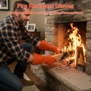 Guantes de Soldadura Resistentes al Calor y al Fuego para Soldadura TIG, MIG, Stick, Guantes para Barbacoa, Horno, Parrilla, Manipulación de Animales con Forro Suave (Rojo) - Product Image 3