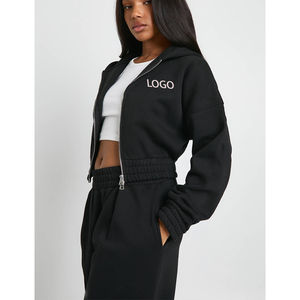 Sudadera con capucha para mujer personalizada, duradera, de moda de invierno, con hombros caídos, 400 GSM, al por mayor, talla de EE. UU., antiarrugas, ropa deportiva, chaqueta corta con capucha - Product Image 1