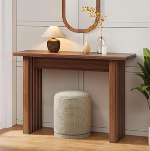 Mesa Consola Moderna de Madera Maciza con Patas Acanaladas, Mueble Decorativo para Entrada o Pasillo, Diseño de Mediados de Siglo, Decoración para Sala de Estar - Product Image 1