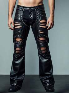 Pantalon en cuir de vachette clouté de rivets gothiques, disponible sur mesure et en combinaisons de couleurs personnalisées - Product Image 4